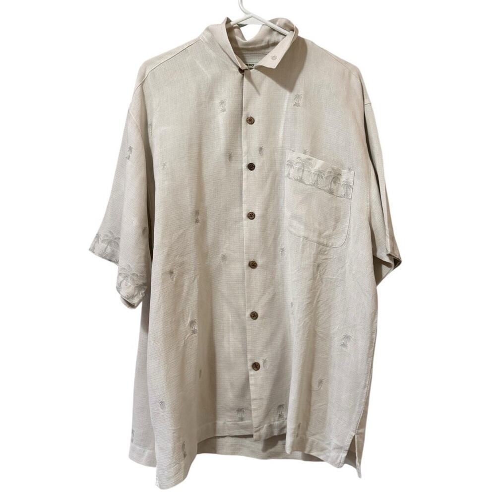 Tommy Bahama Men Size Large Silk Button Down Shirt Palm Trees Beach City Vintage